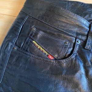 Diesel Leather pants, denim silhouette